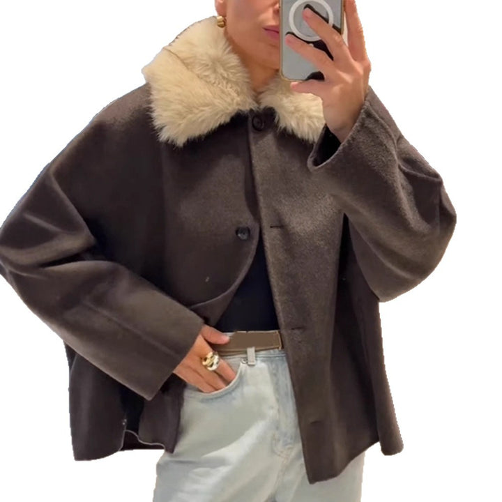 Kvinnor elegant oversized jacka med Sherpa-krage Mirla-Eva Jonsson