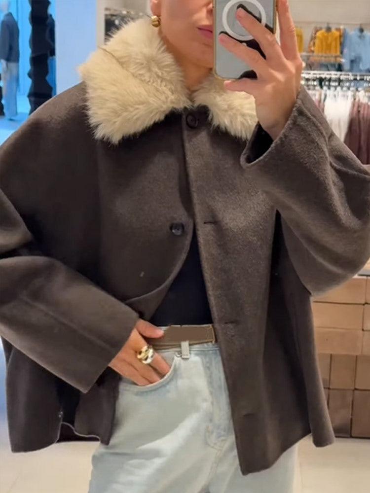 Kvinnor elegant oversized jacka med Sherpa-krage Mirla-Eva Jonsson