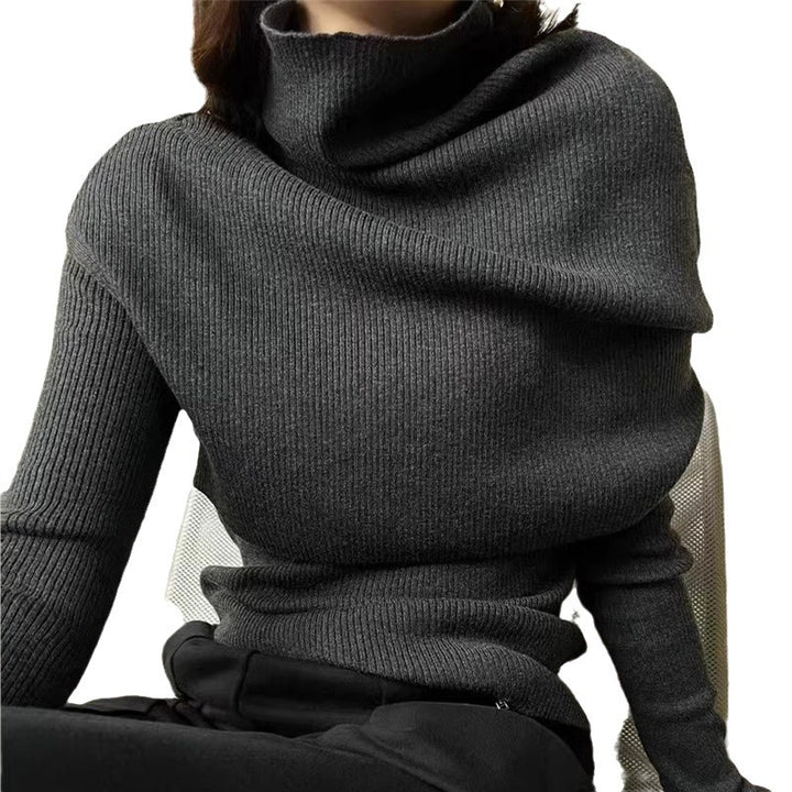 Kvinnor elegant polokrage tröja med asymmetrisk skärning Mirla-Eva Jonsson