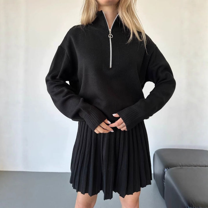 Kvinnor elegant pullover med halv dragkedja och fint material Mirla-Eva Jonsson
