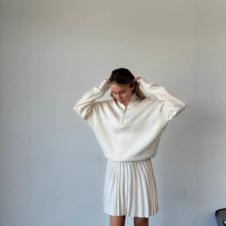Kvinnor elegant pullover med halv dragkedja och fint material Mirla-Eva Jonsson