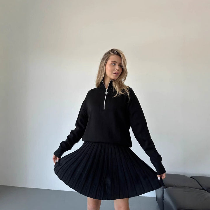 Kvinnor elegant pullover med halv dragkedja och fint material Mirla-Eva Jonsson