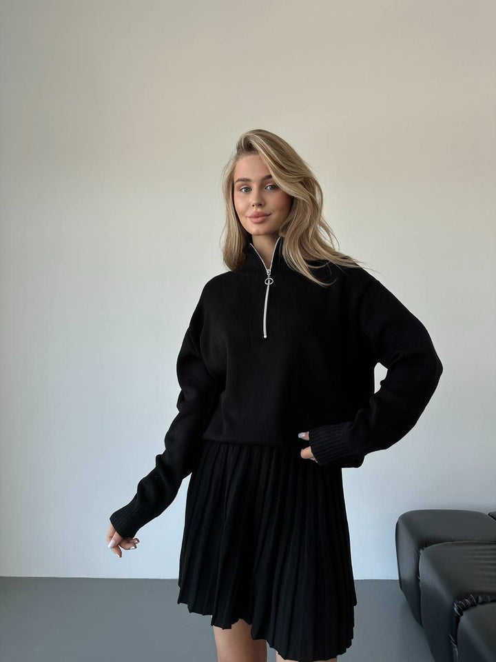 Kvinnor elegant pullover med halv dragkedja och fint material Mirla-Eva Jonsson