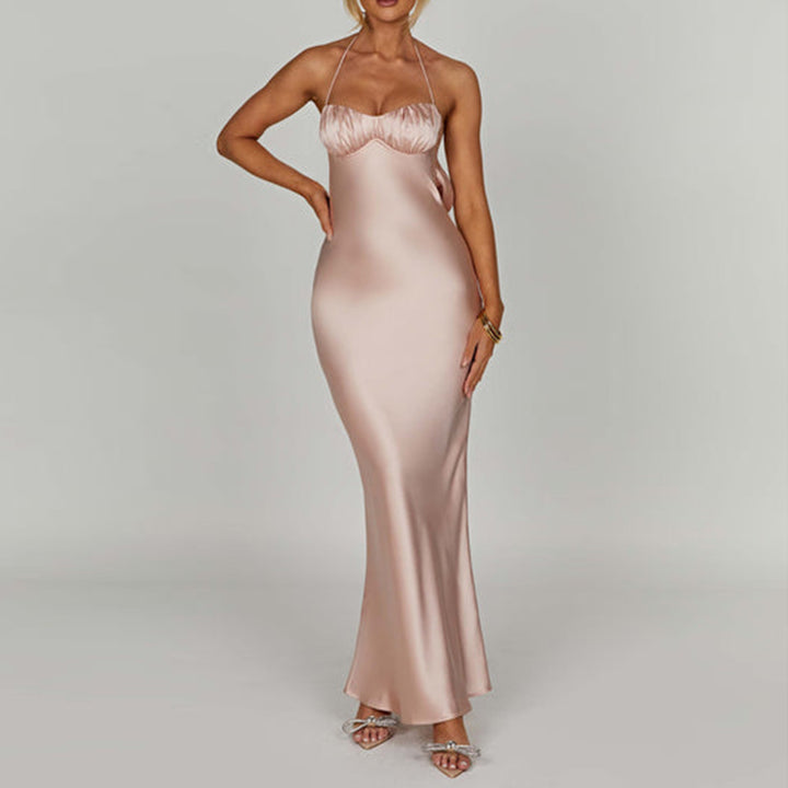 Kvinnor elegant satin kvällsklänning med tunna axelband Eva Jonsson-Eva Jonsson
