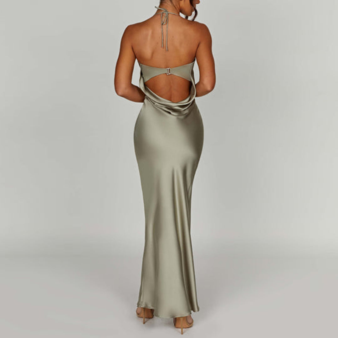 Kvinnor elegant satin kvällsklänning med tunna axelband Eva Jonsson-Eva Jonsson