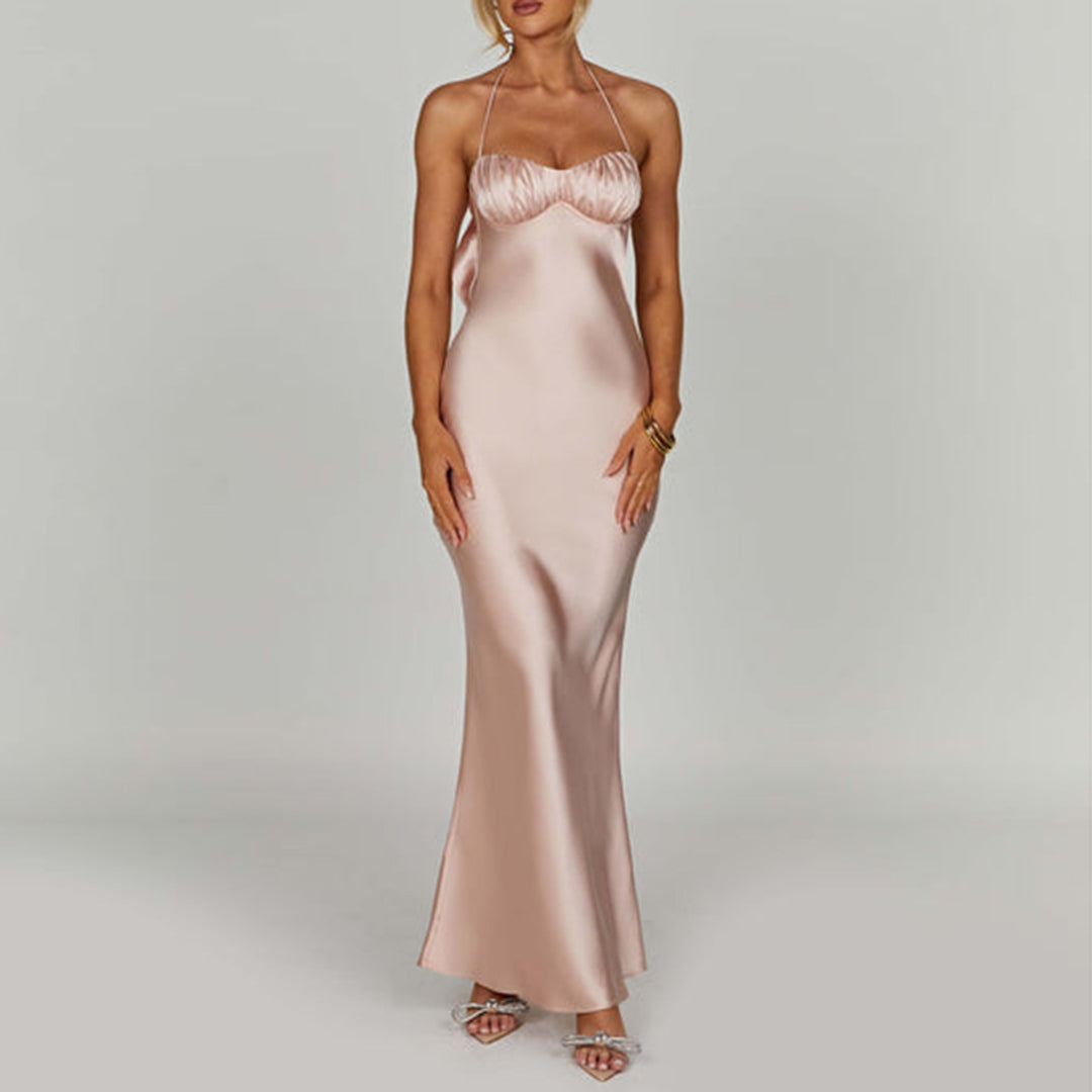 Kvinnor elegant satin kvällsklänning med tunna axelband Eva Jonsson-Eva Jonsson