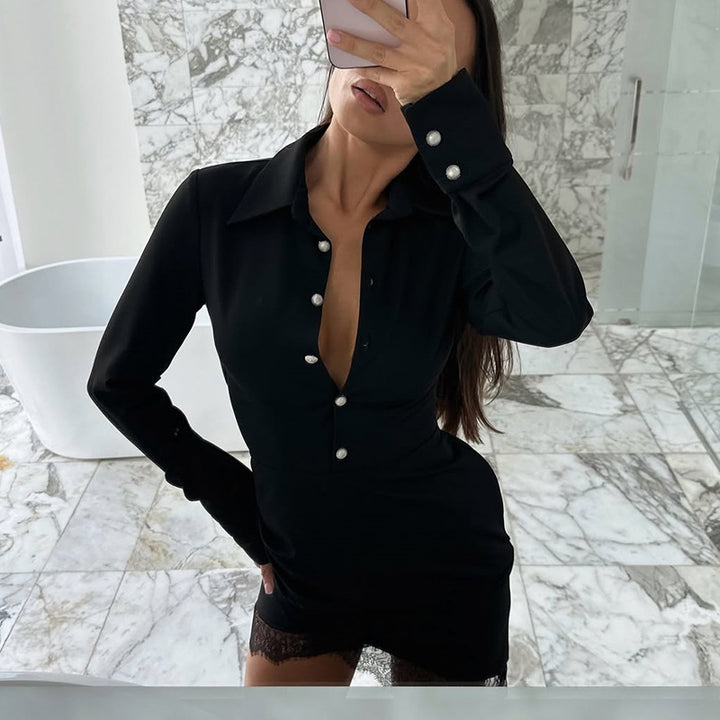 Kvinnor elegant skjortklänning med spetsavslut Mirla-Eva Jonsson