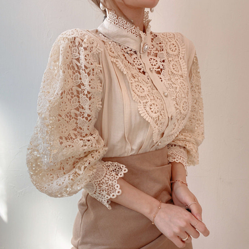 Kvinnor elegant spetsblus med hög krage Mirla-Eva Jonsson