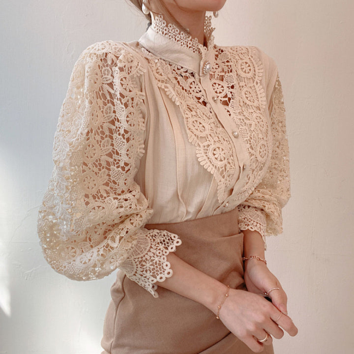 Kvinnor elegant spetsblus med hög krage Mirla-Eva Jonsson