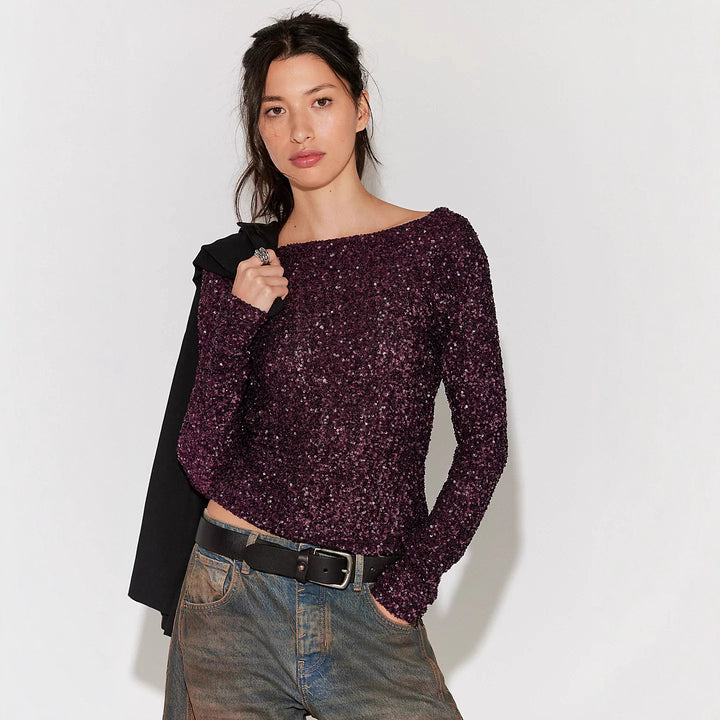 Kvinnor elegant stickad topp med glittern effekt och smal passform Mirla-Eva Jonsson