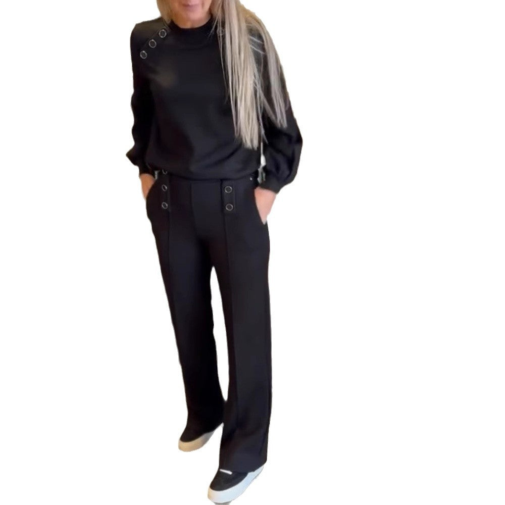 Kvinnor elegant sweatshirts och stiliga högmidjade byxor set Mirla-Eva Jonsson