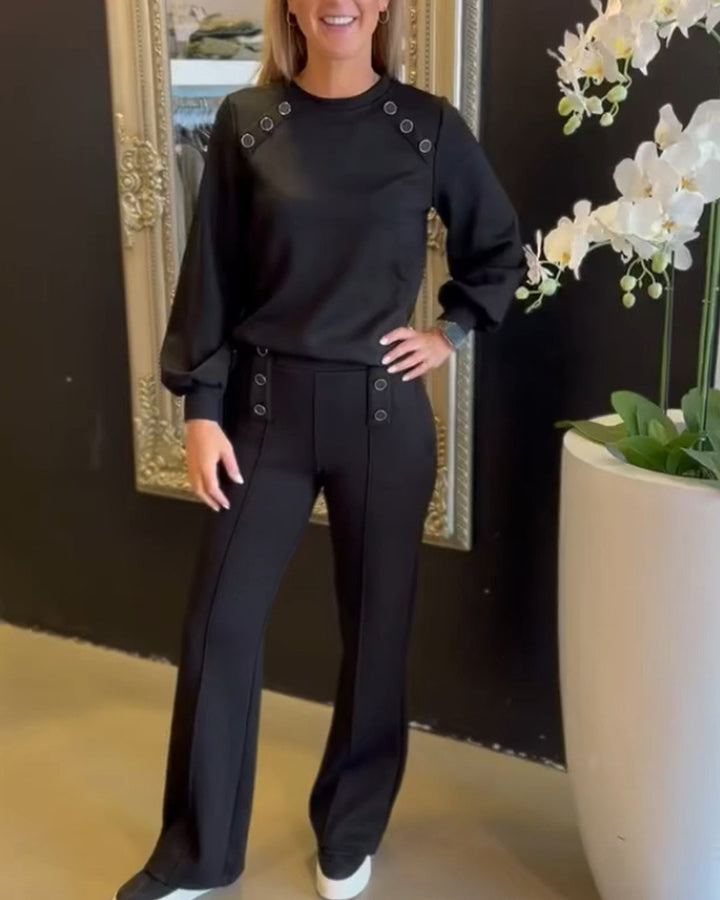 Kvinnor elegant sweatshirts och stiliga högmidjade byxor set Mirla-Eva Jonsson