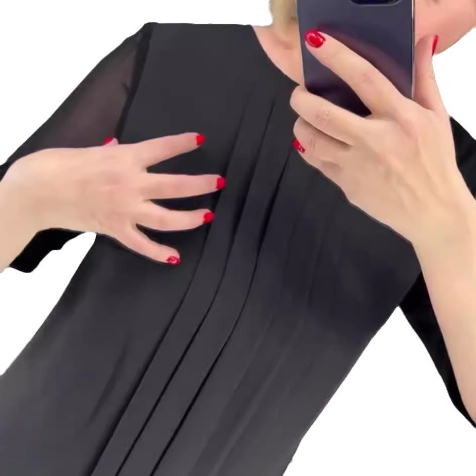 Kvinnor elegant volangklänning med transparenta ärmar Mirla-Eva Jonsson
