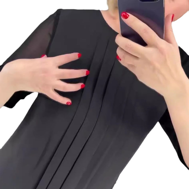 Kvinnor elegant volangklänning med transparenta ärmar Mirla-Eva Jonsson