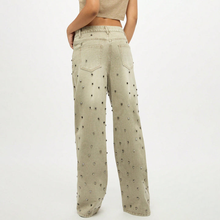 Kvinnor eleganta cargo-jeans med unika strass-applikationer Mirla-Eva Jonsson