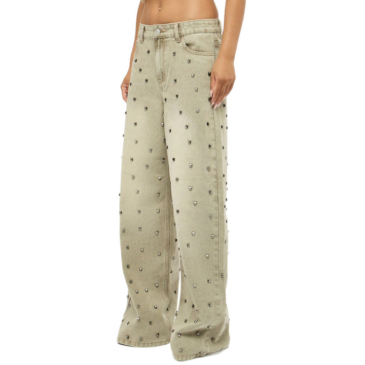 Kvinnor eleganta cargo-jeans med unika strass-applikationer Mirla-Eva Jonsson