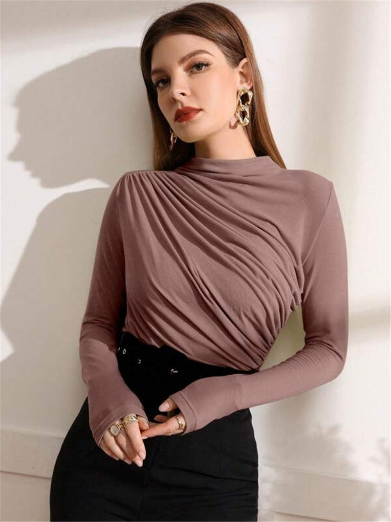 Kvinnor figurnära långärmad topp med elegant drapering Mirla-Eva Jonsson