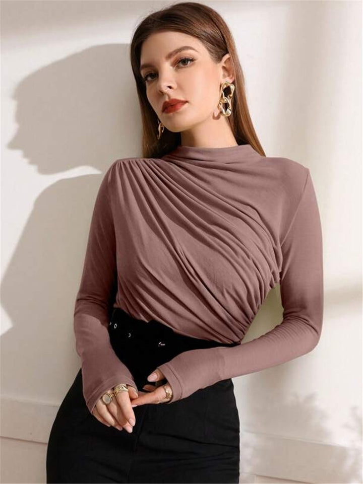 Kvinnor figurnära långärmad topp med elegant drapering Mirla-Eva Jonsson
