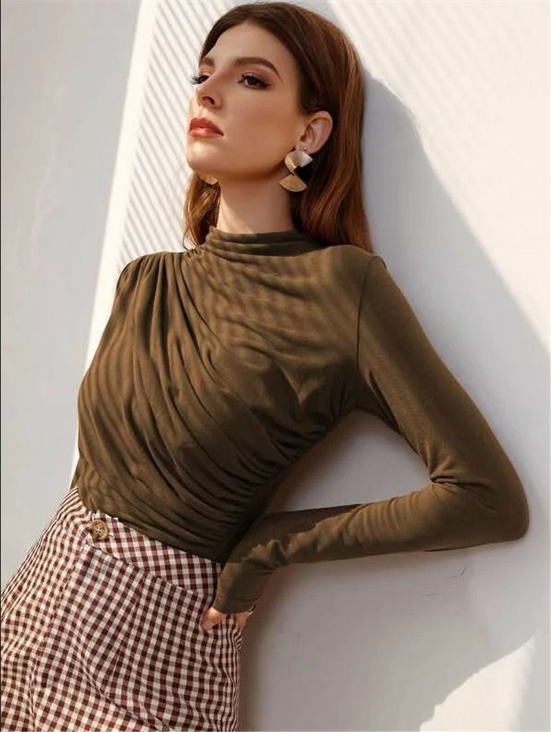 Kvinnor figurnära långärmad topp med elegant drapering Mirla-Eva Jonsson