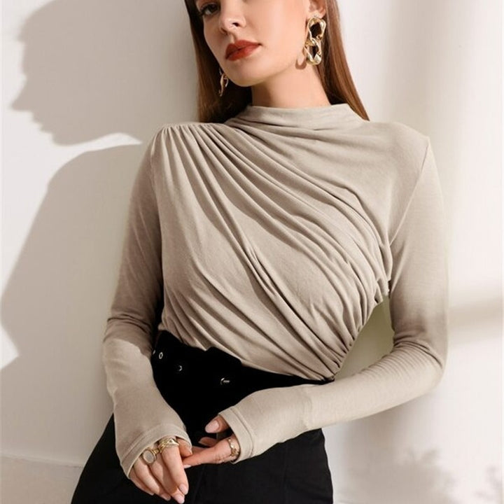 Kvinnor figurnära långärmad topp med elegant drapering Mirla-Eva Jonsson