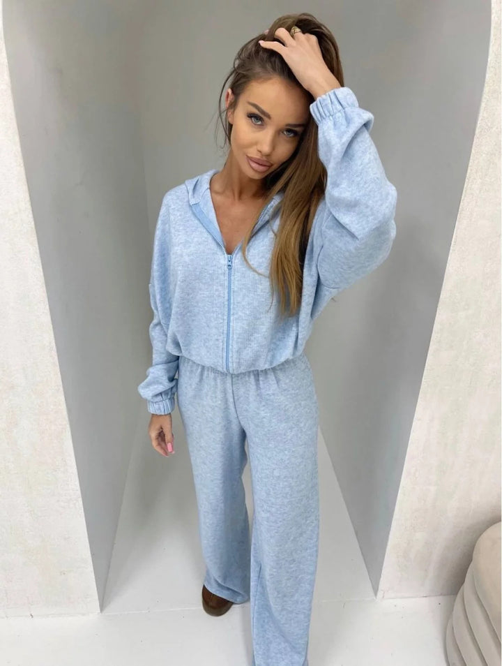 Kvinnor fleece dräkt med full dragkedja och elegant huva krage Mirla-Eva Jonsson