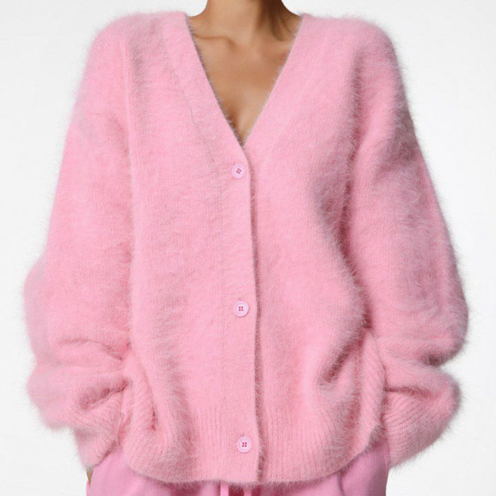 Kvinnor fluffig cardigan med V-ringning och oversize passform Eva Jonsson-Eva Jonsson