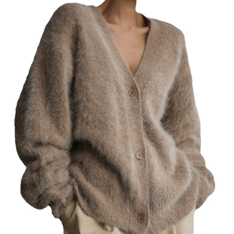 Kvinnor fluffig cardigan med V-ringning och oversize passform Eva Jonsson-Eva Jonsson