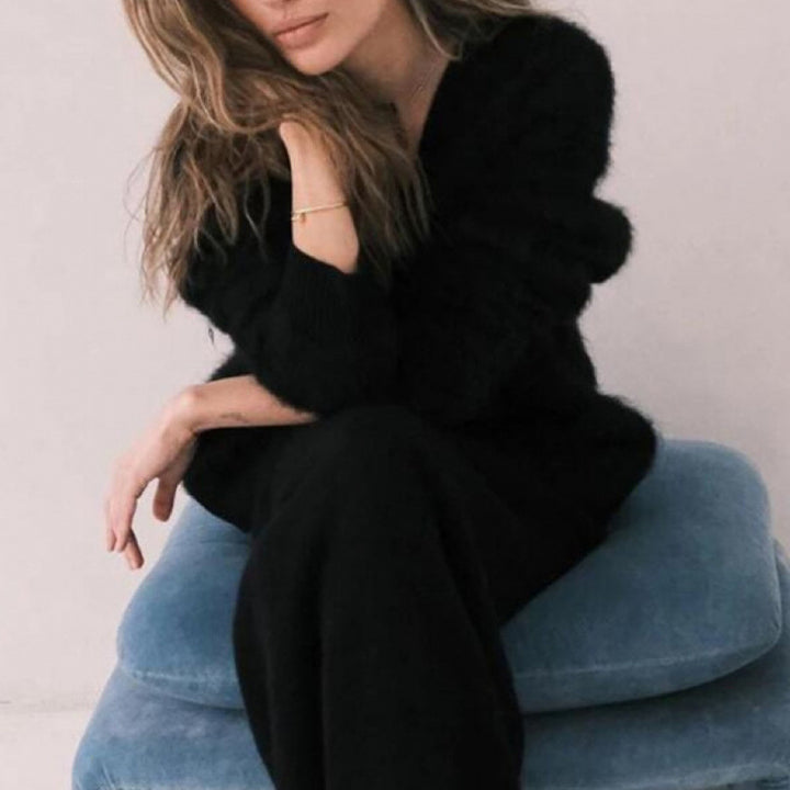 Kvinnor fluffig cardigan med V-ringning och oversize passform Eva Jonsson-Eva Jonsson