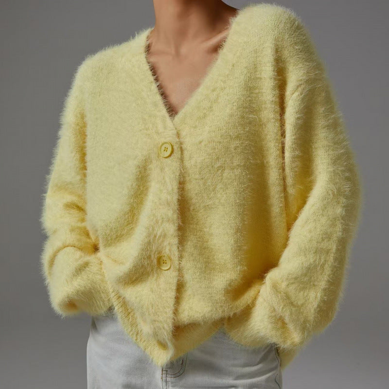 Kvinnor fluffig cardigan med V-ringning och oversize passform Eva Jonsson-Eva Jonsson