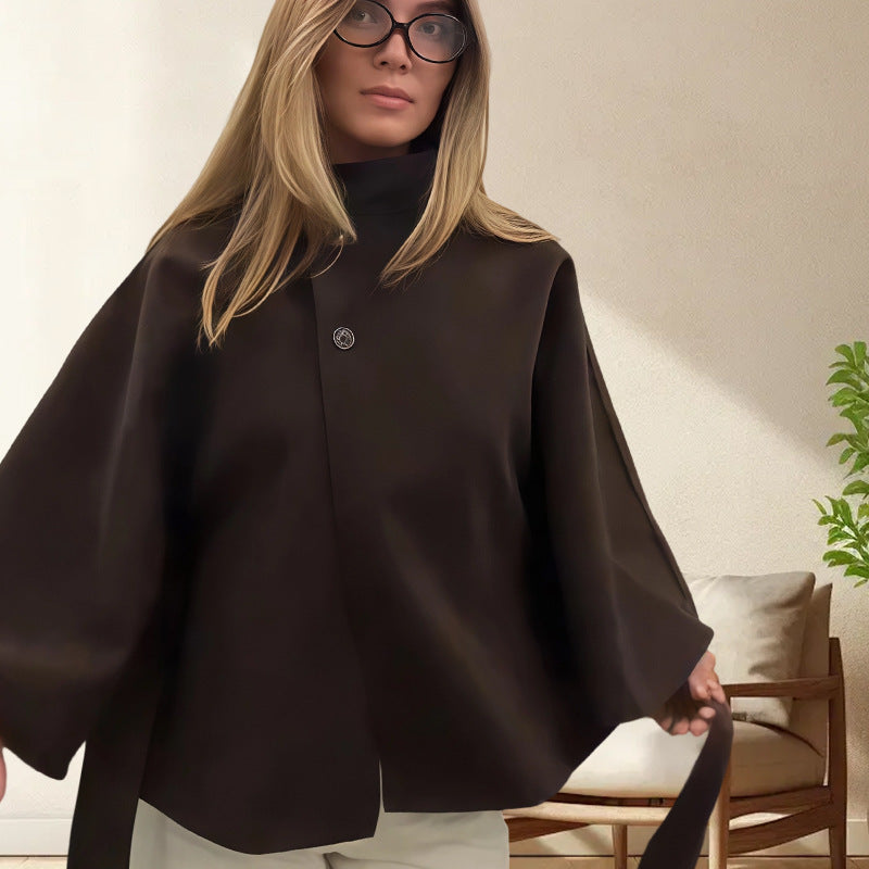 Kvinnor huvtröja med knytbälte och elegant ståkrage Mirla-Eva Jonsson