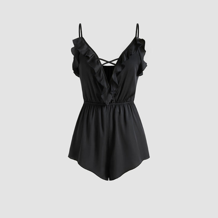 Kvinnor jumpsuit med volang och djup V-hals Mirla-Eva Jonsson