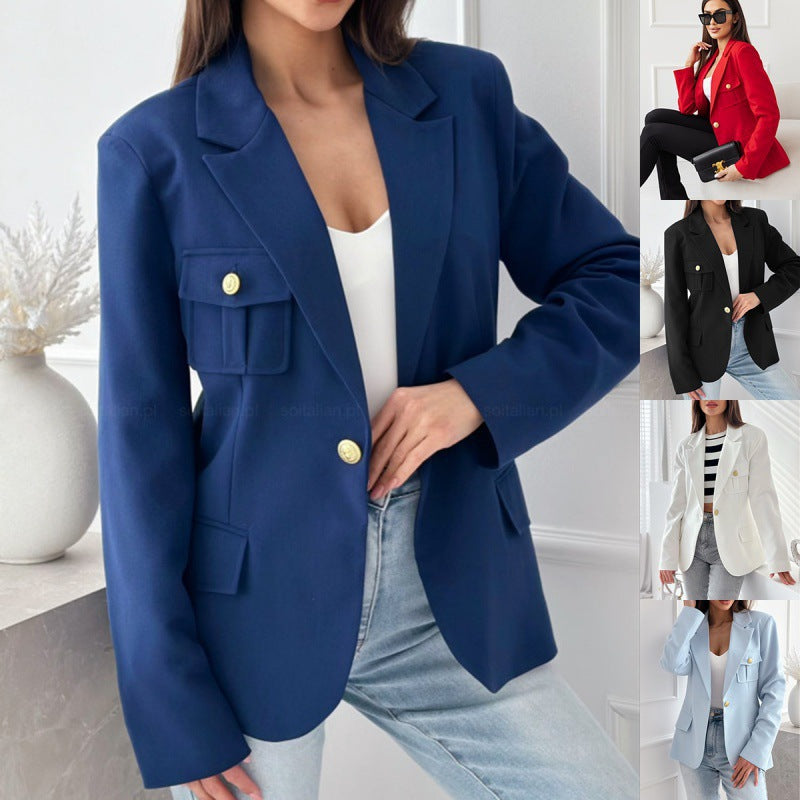 Kvinnor klassisk dubbelknäppt figursydd blazer med fickdetalj Eva Jonsson-Eva Jonsson