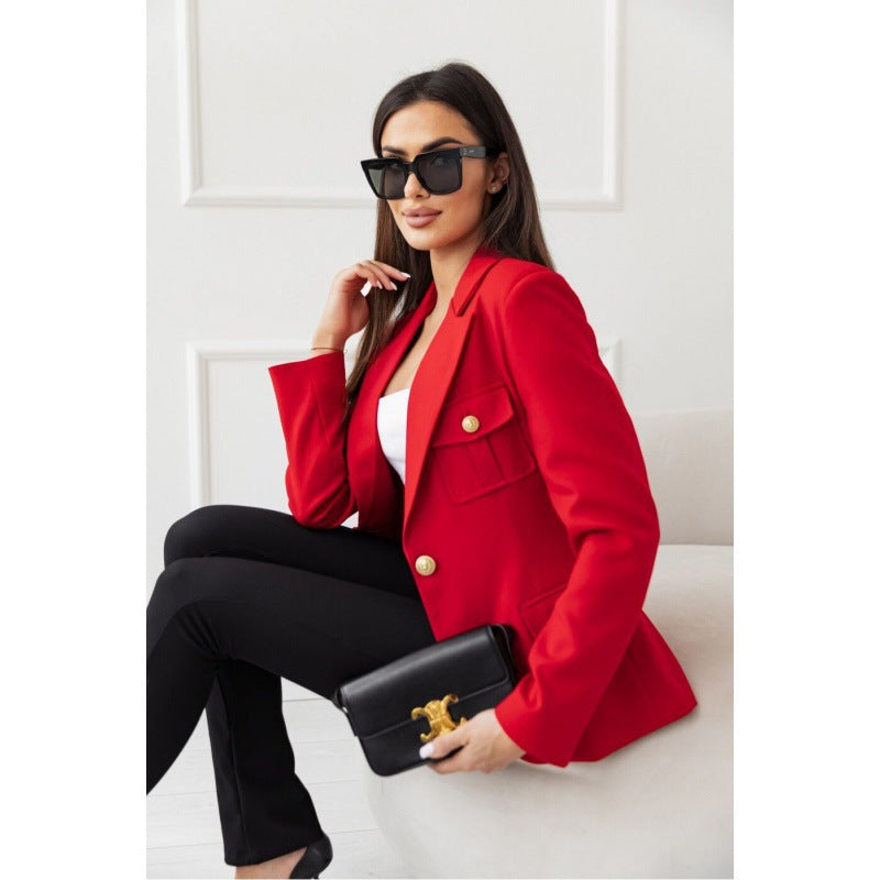 Kvinnor klassisk dubbelknäppt figursydd blazer med fickdetalj Eva Jonsson-Eva Jonsson