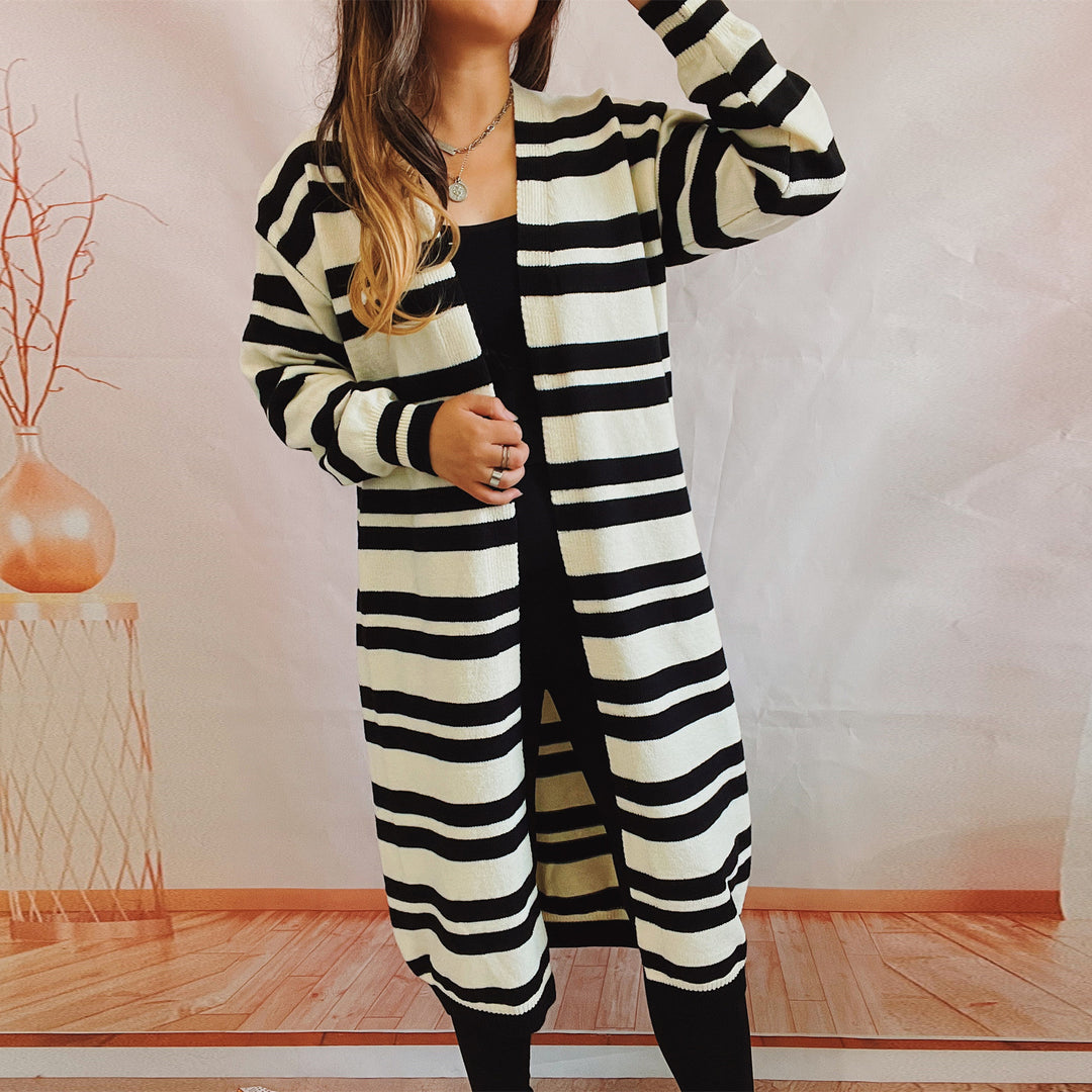 Kvinnor lång randig cardigan med öppen skärning Mirla-Eva Jonsson