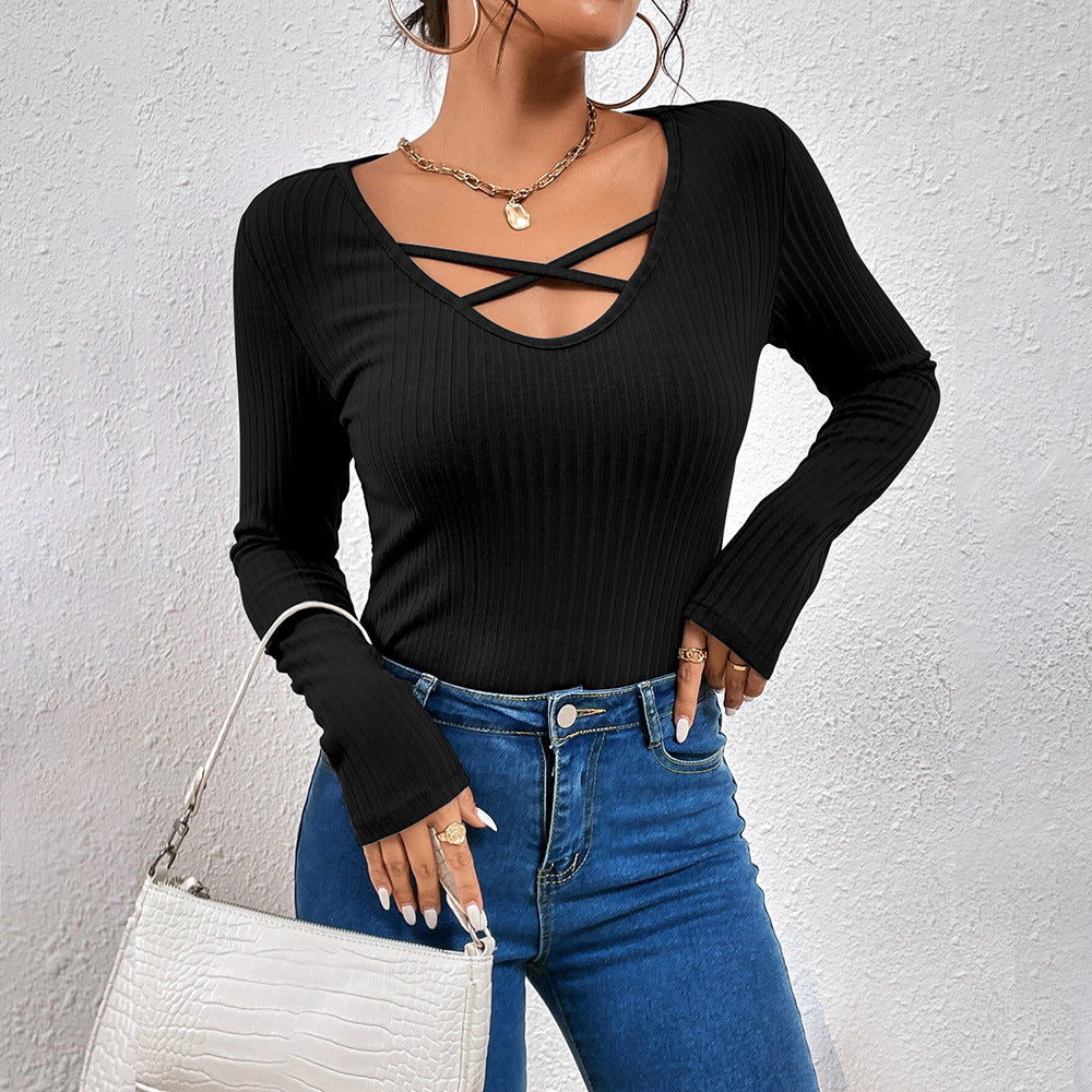 Kvinnor långärmad skjorta med stilren korshalsning Mirla-Eva Jonsson