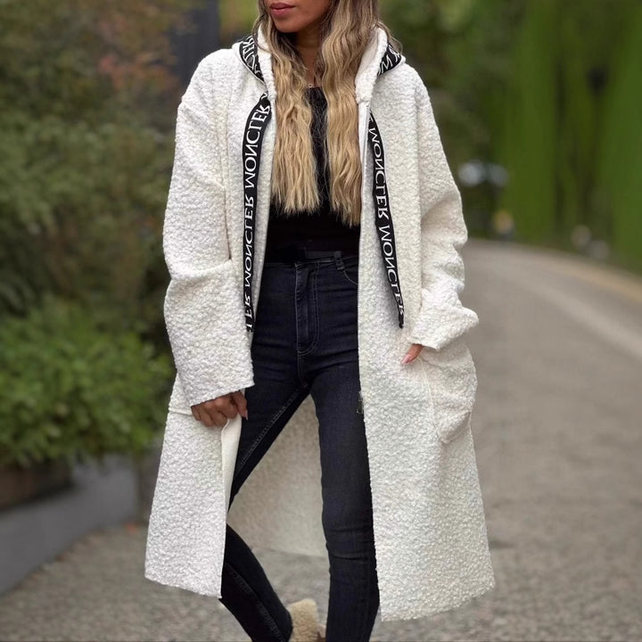 Kvinnor längre fleece-kappa med huva och praktiska fickor Mirla-Eva Jonsson