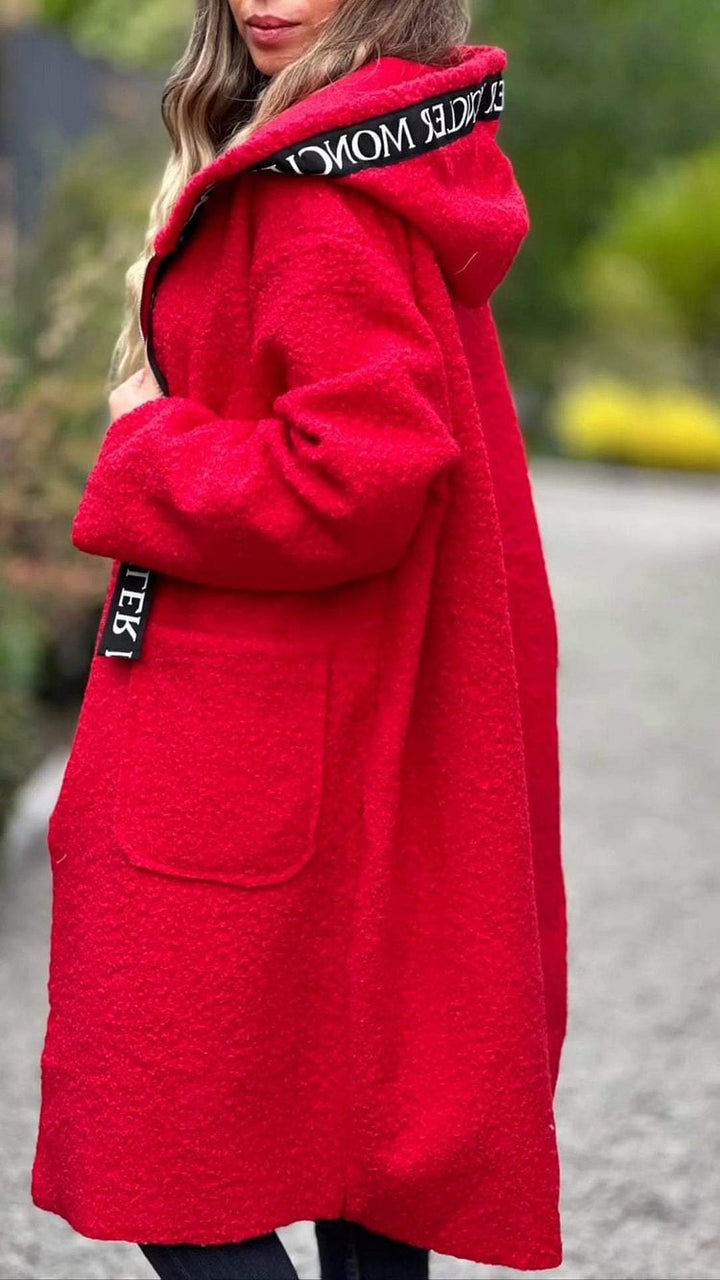 Kvinnor längre fleece-kappa med huva och praktiska fickor Mirla-Eva Jonsson