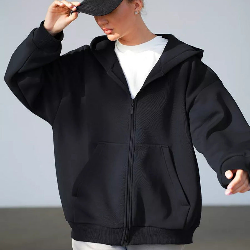 Kvinnor mjuk zip hoodie jacka med kängurufickor Mirla-Eva Jonsson