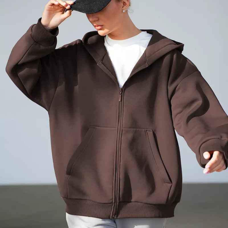 Kvinnor mjuk zip hoodie jacka med kängurufickor Mirla-Eva Jonsson