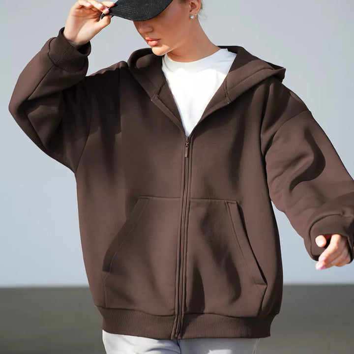 Kvinnor mjuk zip hoodie jacka med kängurufickor Mirla-Eva Jonsson