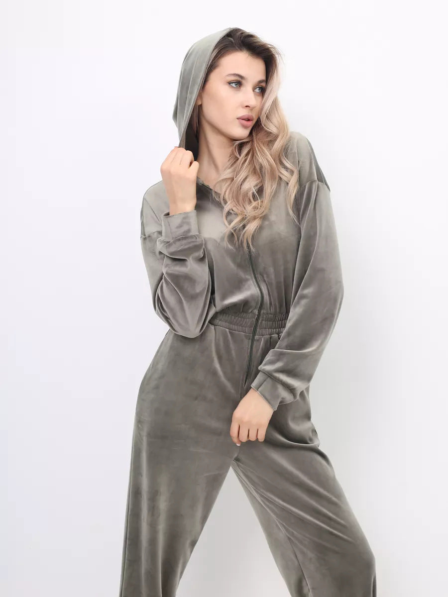 Kvinnor mjukt fleece jumpsuit med hög krage och smal passform Mirla-Eva Jonsson