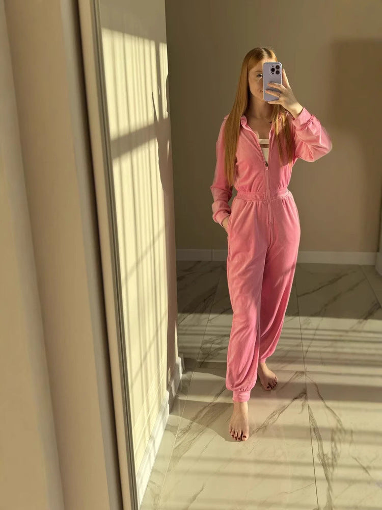 Kvinnor mjukt fleece jumpsuit med hög krage och smal passform Mirla-Eva Jonsson
