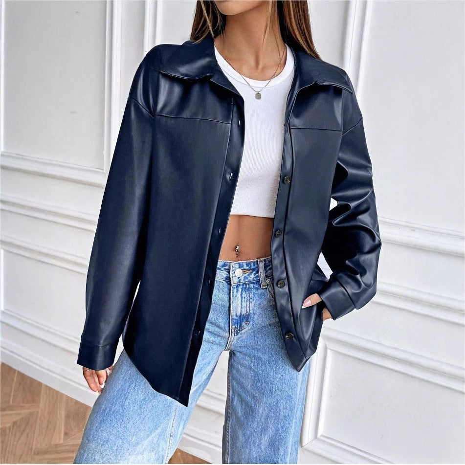 Kvinnor mode konstläderjacka i snygg oversized stil Mirla-Eva Jonsson