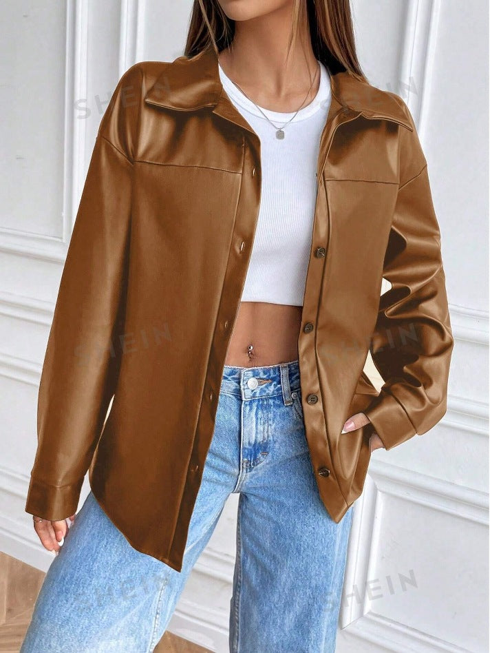 Kvinnor mode konstläderjacka i snygg oversized stil Mirla-Eva Jonsson