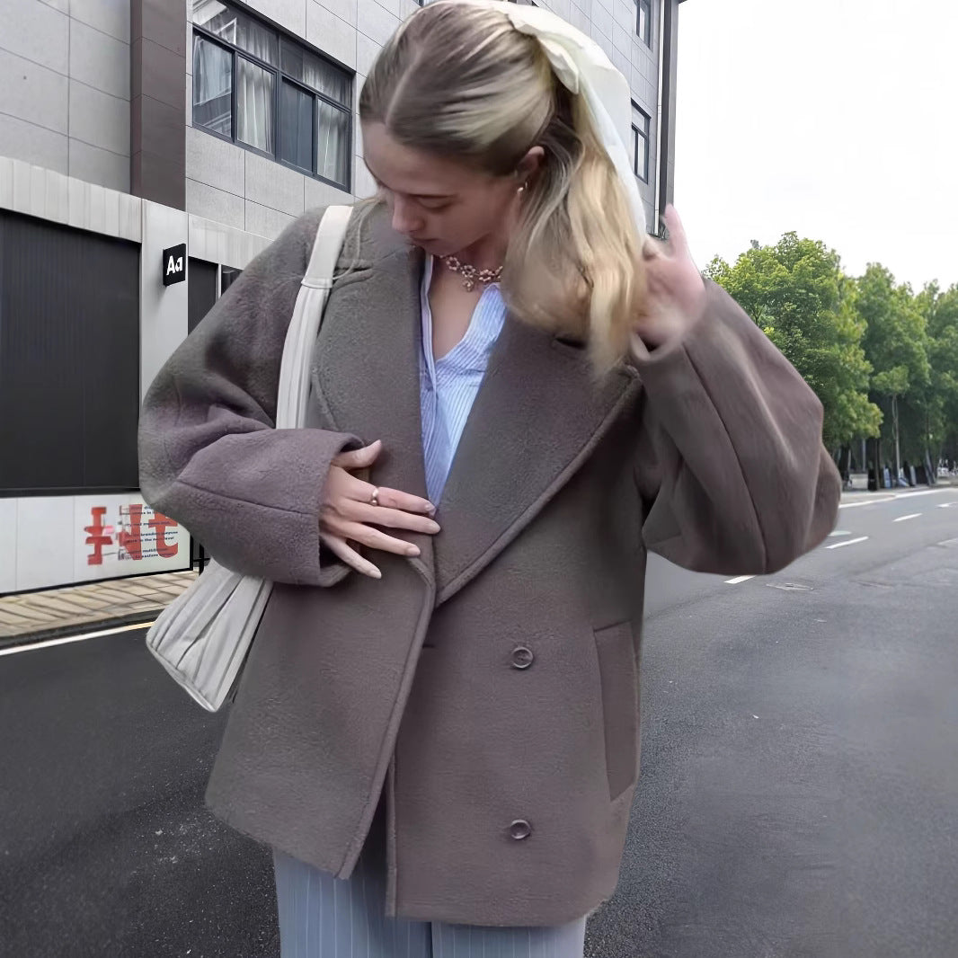 Kvinnor modig oversized-jacka med dubbel knappslå och elegant krage Eva Jonsson-Eva Jonsson