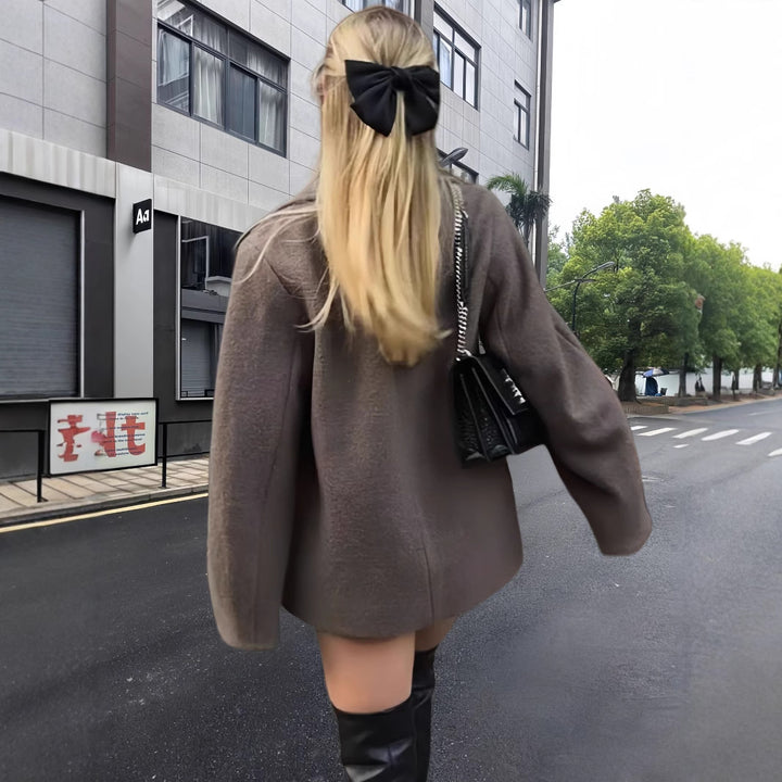 Kvinnor modig oversized-jacka med dubbel knappslå och elegant krage Eva Jonsson-Eva Jonsson