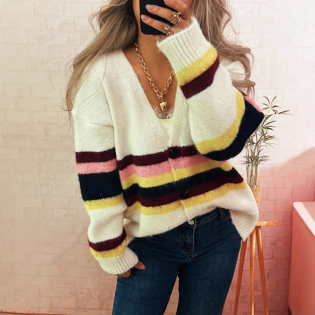 Kvinnor mysig cardigan med eleganta ränder Mirla-Eva Jonsson