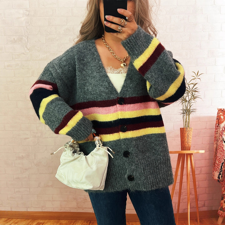 Kvinnor mysig cardigan med eleganta ränder Mirla-Eva Jonsson