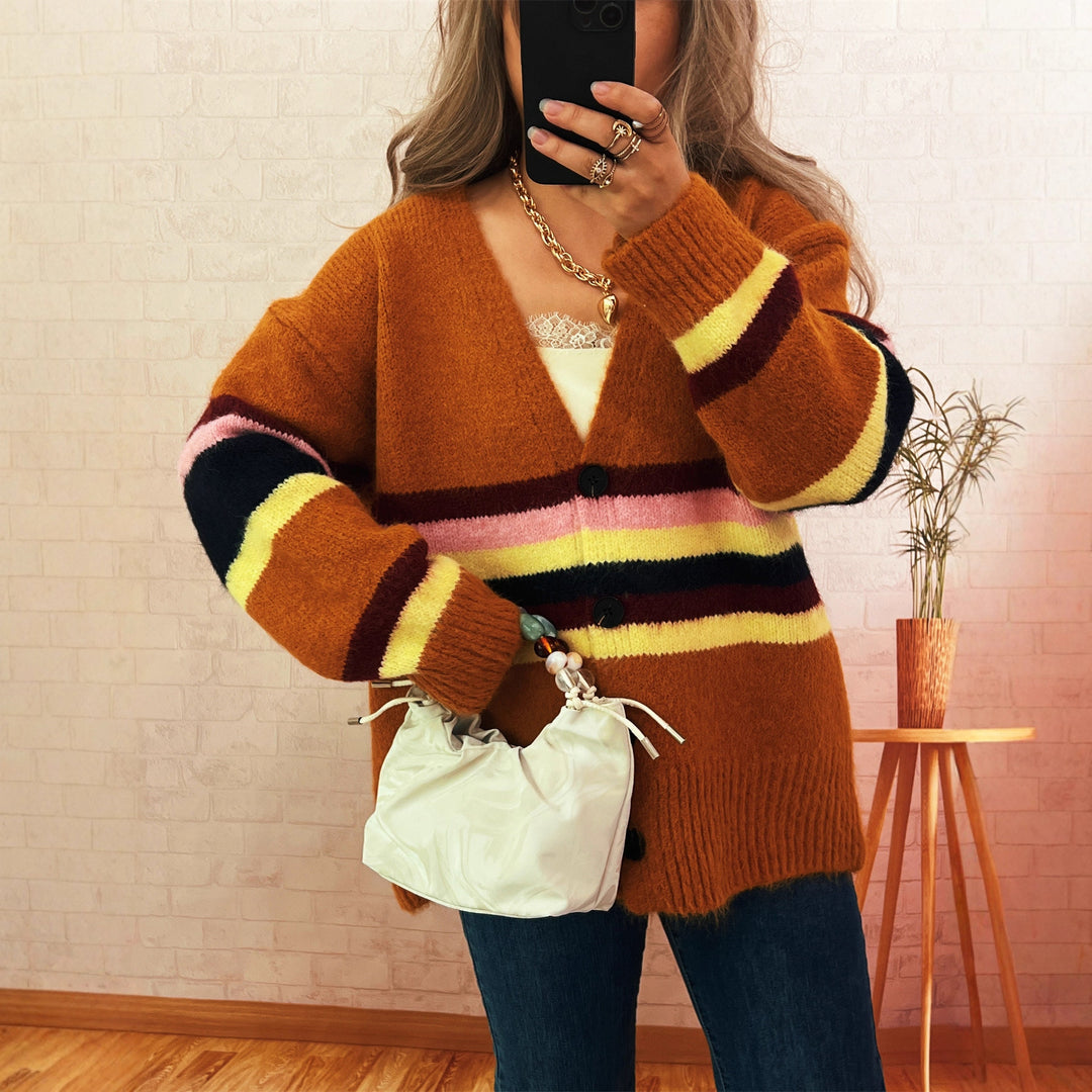 Kvinnor mysig cardigan med eleganta ränder Mirla-Eva Jonsson