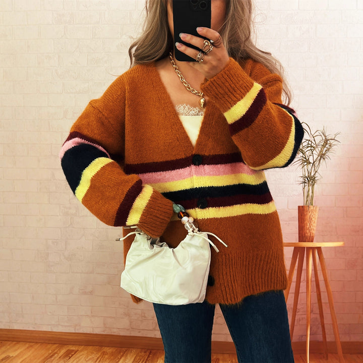 Kvinnor mysig cardigan med eleganta ränder Mirla-Eva Jonsson